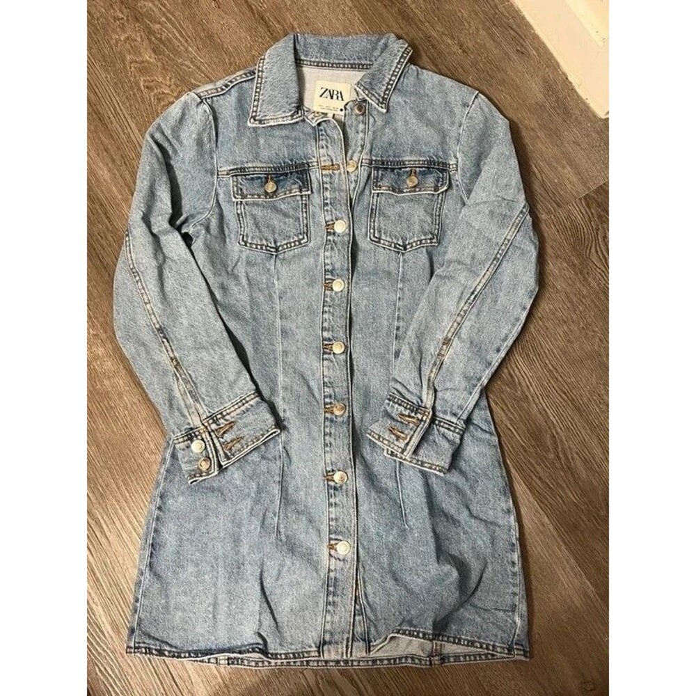 Jeans Jacket ZARA Denim Factory Distressed Small No Belt Mid Length
